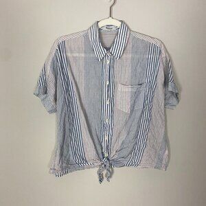 Madewell Short-Sleeve Tie-Front Shirt in Rawley Stripe Womens Medium
